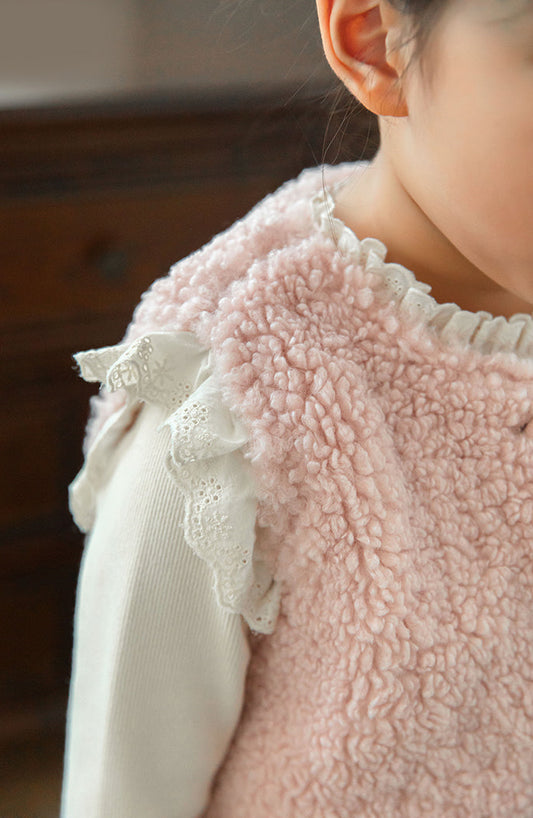 Lace Trim Pile Gilet, Blush Pink