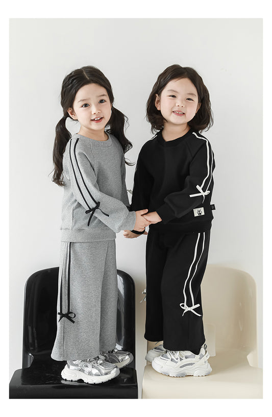 Bow Detail Sweatshirt & Joggers Set, Pebble Grey