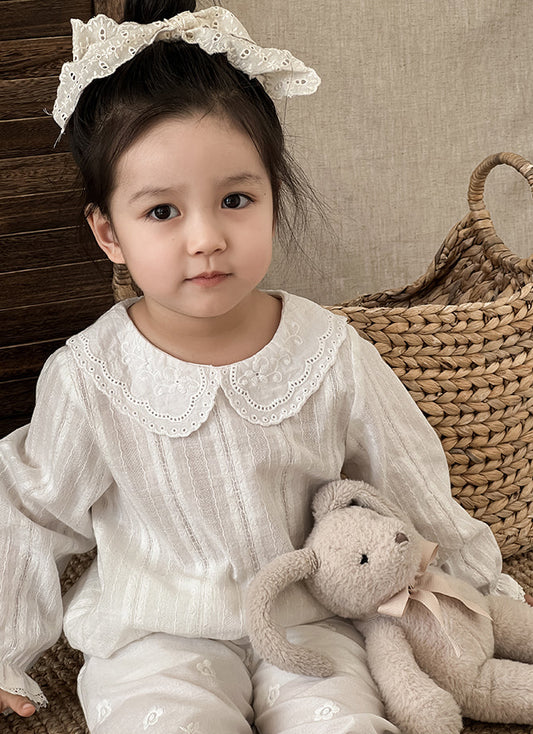 Lace Embroidered Collared Blouse, White