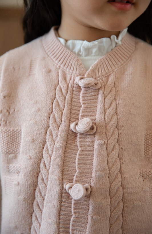 Cable Knit Cardigan Vest, Blush Pink