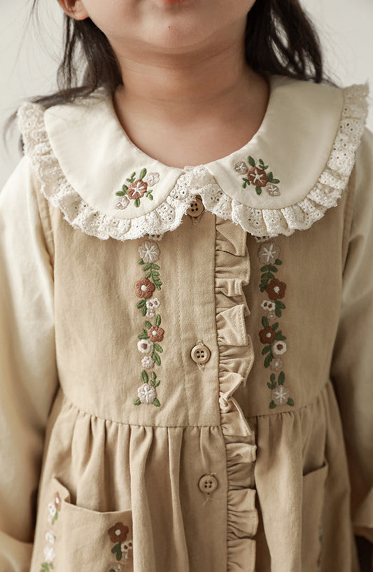 Embroidered Collar Button-Front Blouse, Oat